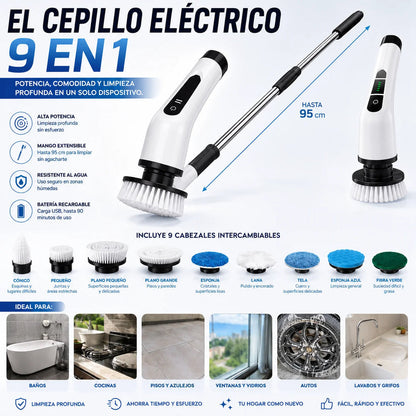 Cepillo Eléctrico Recargable De Limpieza 9 En 1 | Limpia Sin Esfuerzo