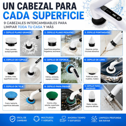 Cepillo Eléctrico Recargable De Limpieza 9 En 1 | Limpia Sin Esfuerzo